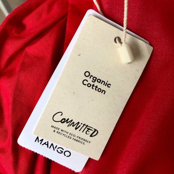 NWT Mango Red Puff Sleeve Ruched Crop Top – Size S – Organic Cotton - Picture 7 of 8